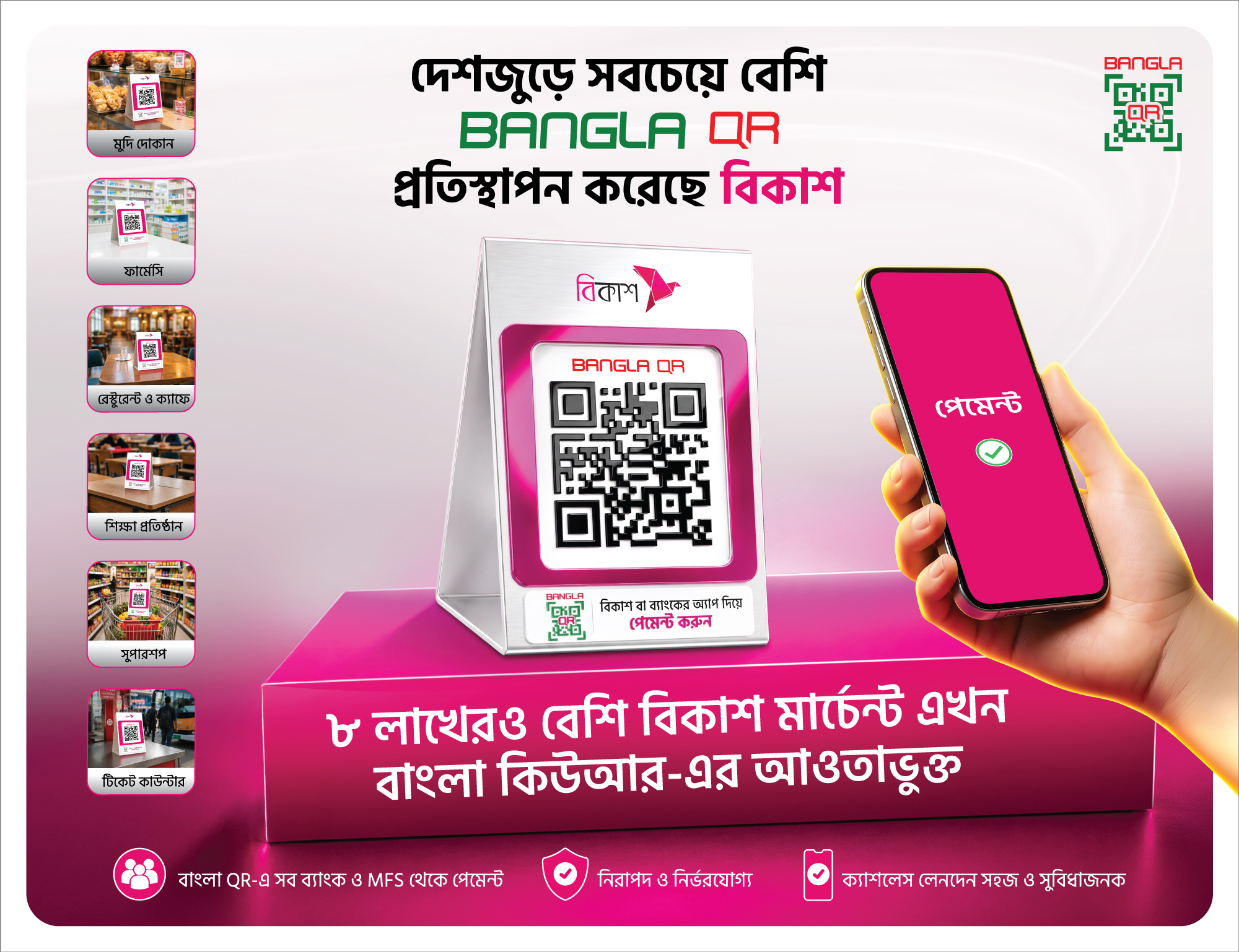 বাংলা কিউআর প্রতিস্থাপন করে ক্যাশলেস পেমেন্ট উদ্যোগকে বেগবান করেছে বিকাশ