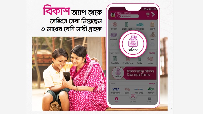 বিকাশ অ্যাপ থেকে মাসিক সঞ্চয় সেবা নিয়েছেন তিন লক্ষাধিক নারী