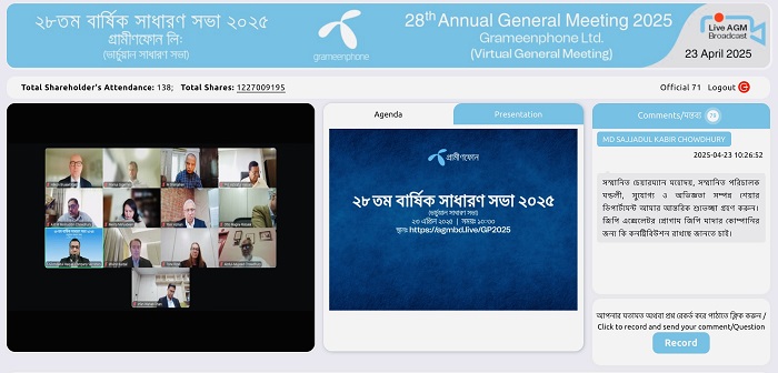 গ্রামীণফোনের ২৮তম বার্ষিক সাধারণ সভা অনুষ্ঠিত