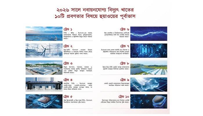 ২০২৬ সালে নবায়নযোগ্য বিদ্যুৎ খাতের ১০টি প্রবণতার বিষয়ে হুয়াওয়ের পূর্বাভাস